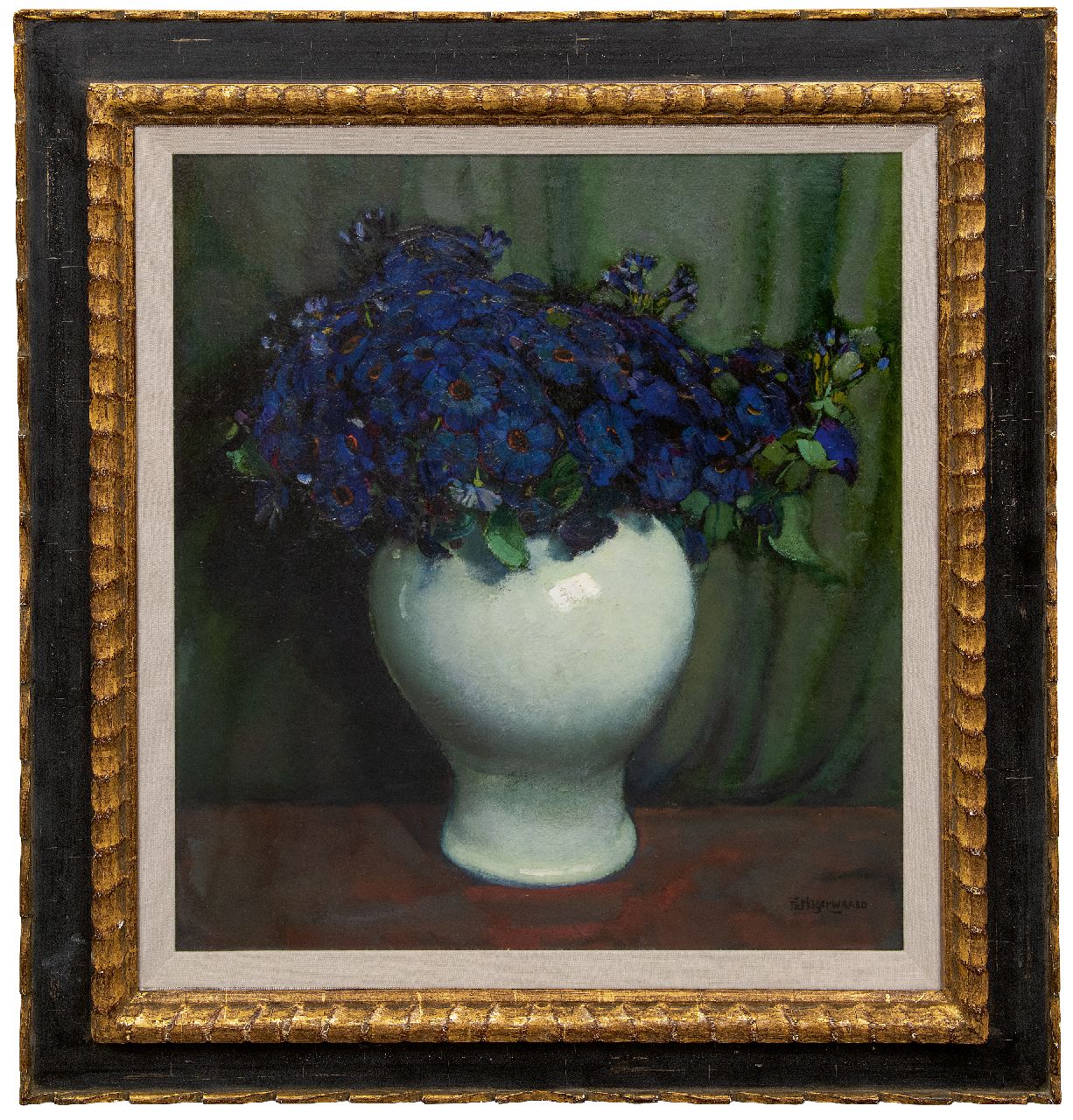 Hogerwaard F. | François 'Frans' Hogerwaard | Schilderijen te koop aangeboden | Diepblauwe bloemen in witte pot, olieverf op doek 70,0 x 60,0 cm, gesigneerd rechtsonder Hogerwaard F. | François 'Frans' Hogerwaard | Schilderijen te koop aangeboden | Diepblauwe bloemen in witte pot, olieverf op doek 70,0 x 60,0 cm, gesigneerd rechtsonder