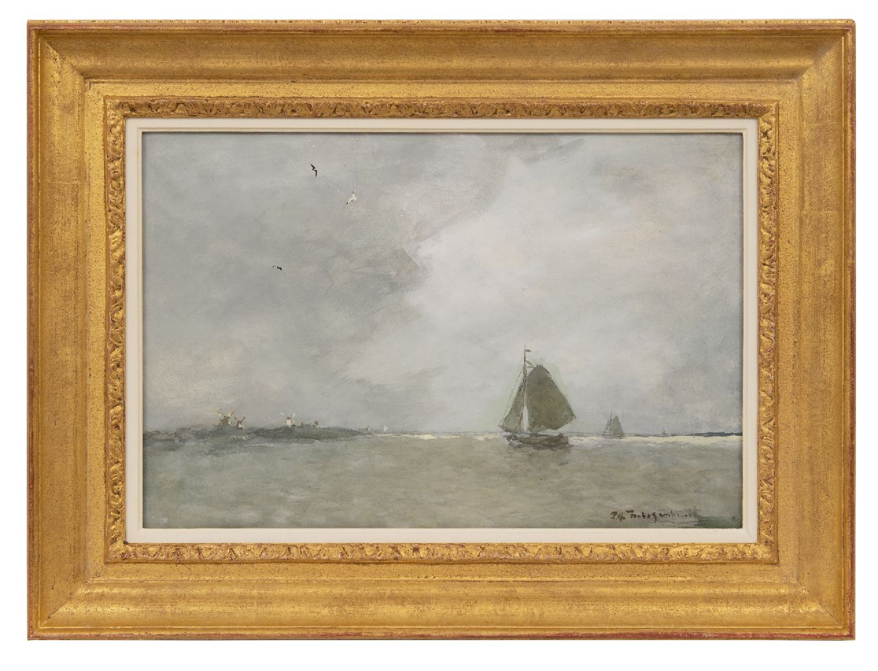 Weissenbruch H.J.  | Hendrik Johannes 'J.H.' Weissenbruch, Zeilende platbodems op de plas, aquarel op papier 34,8 x 52,4 cm, gesigneerd rechtsonder