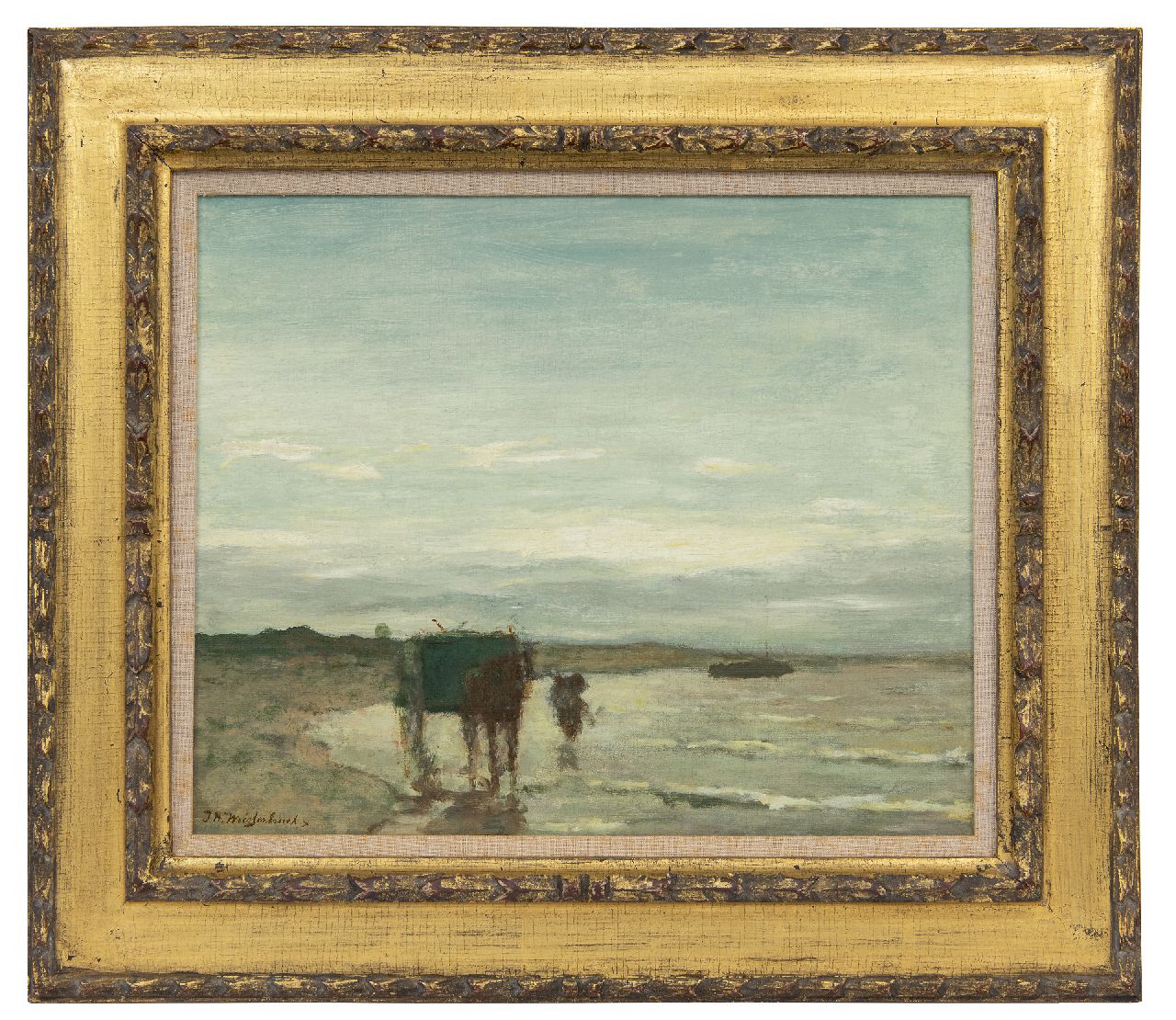 Weissenbruch H.J. | Hendrik Johannes 'J.H.' Weissenbruch, Schelpenvisser aan de kustlijn, olieverf op doek 37,7 x 46,0 cm, gesigneerd linksonder Weissenbruch H.J. | Hendrik Johannes 'J.H.' Weissenbruch, Schelpenvisser aan de kustlijn, olieverf op doek 37,7 x 46,0 cm, gesigneerd linksonder