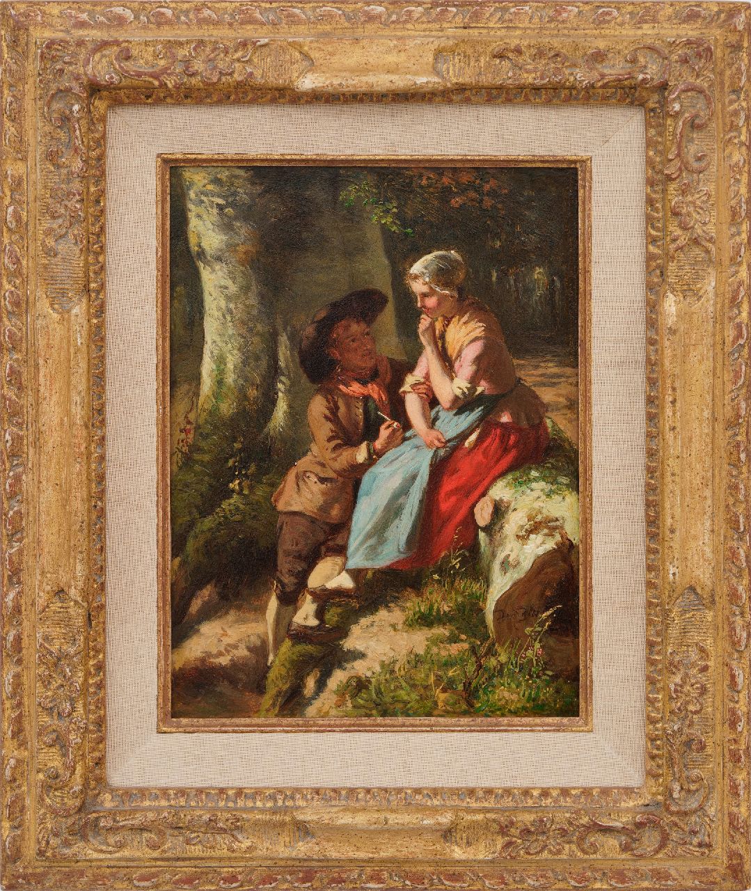 Bles D.J. | David Joseph Bles | Schilderijen te koop aangeboden | Op vrijersvoeten, olieverf op paneel 25,1 x 18,5 cm, gesigneerd rechtsonder Bles D.J. | David Joseph Bles | Schilderijen te koop aangeboden | Op vrijersvoeten, olieverf op paneel 25,1 x 18,5 cm, gesigneerd rechtsonder