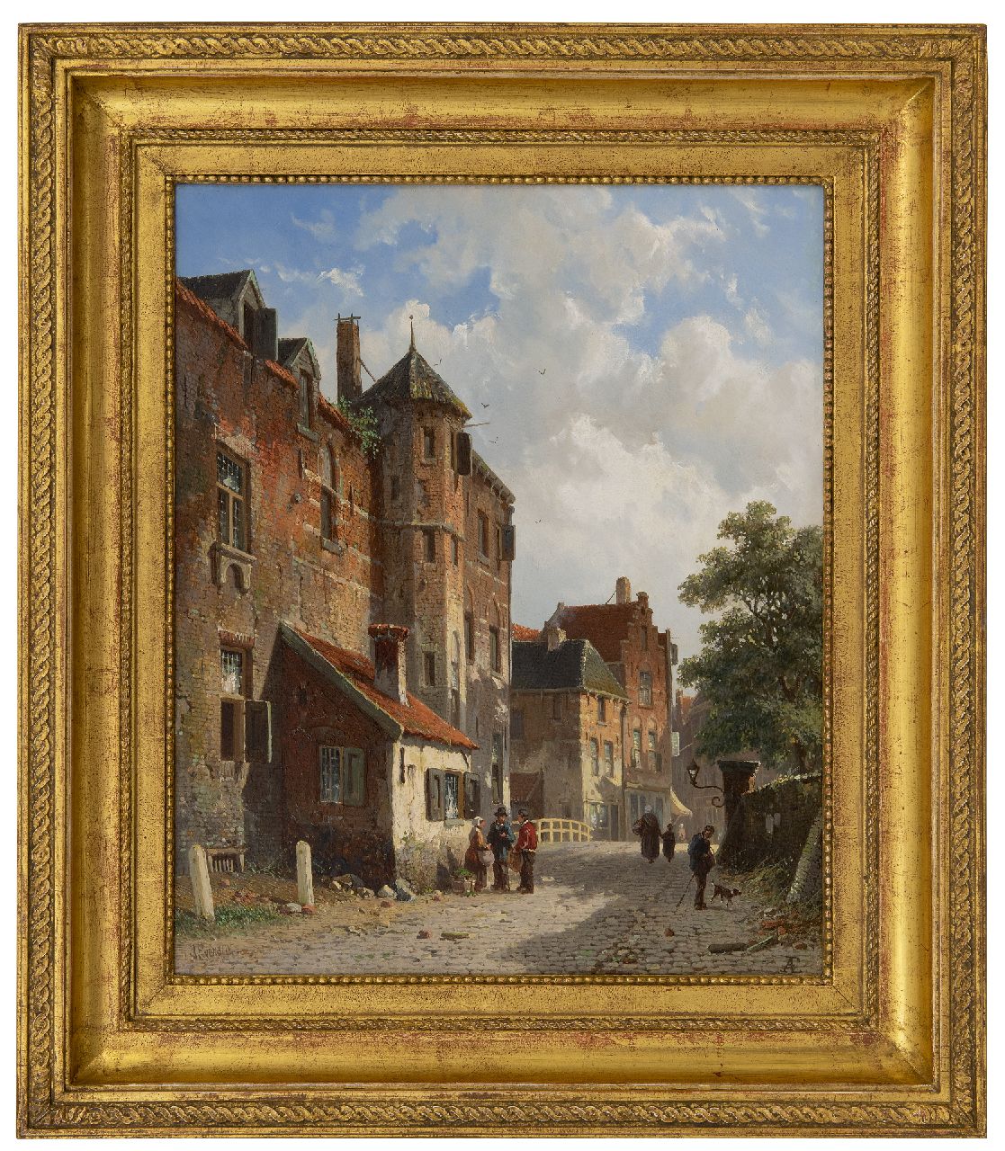 Eversen A. | Adrianus Eversen, Zonovergoten Hollands straatje, olieverf op paneel 41,8 x 34,4 cm, gesigneerd linksonder voluit en rechtsonder met monogram Eversen A. | Adrianus Eversen, Zonovergoten Hollands straatje, olieverf op paneel 41,8 x 34,4 cm, gesigneerd linksonder voluit en rechtsonder met monogram