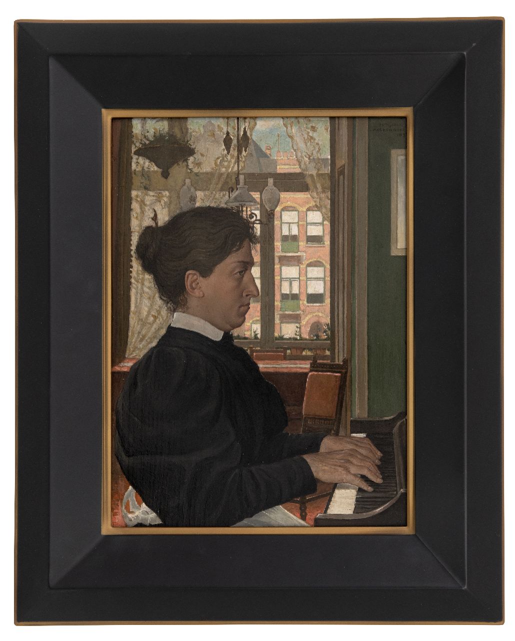 Molkenboer A.H.J.  | Antonius Henricus Johannes 'Anton' Molkenboer, Pianospelende vrouw, olieverf op paneel 36,3 x 26,8 cm, gesigneerd rechtsboven en gedateerd 1897