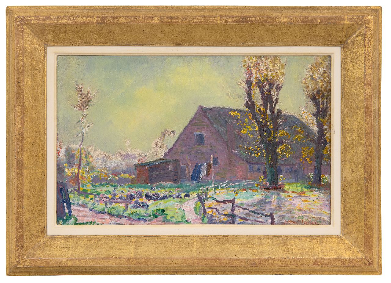 Meijer J.  | Johannes 'Johan' Meijer | Schilderijen te koop aangeboden | Achter boerderij 't Klooster in Laren, olieverf op doek 22,4 x 35,5 cm, gesigneerd rechtsonder