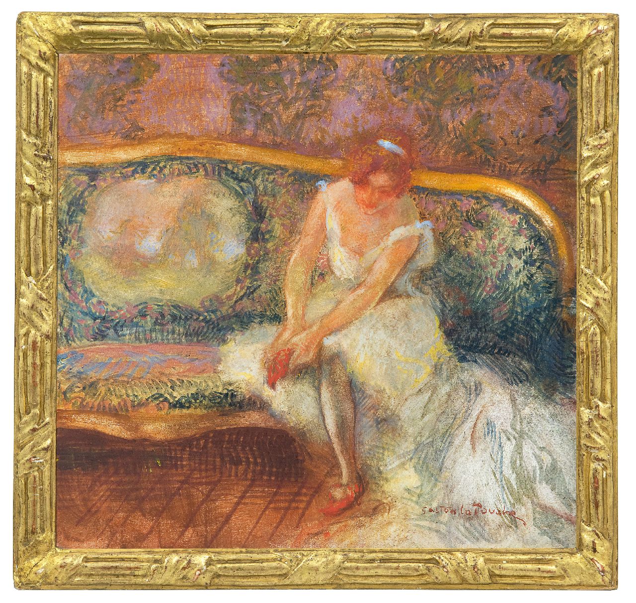 La Touche G.  | Gaston La Touche, Zittende ballerina, krijt en gouache op board 23,1 x 24,3 cm, gesigneerd rechtsonder