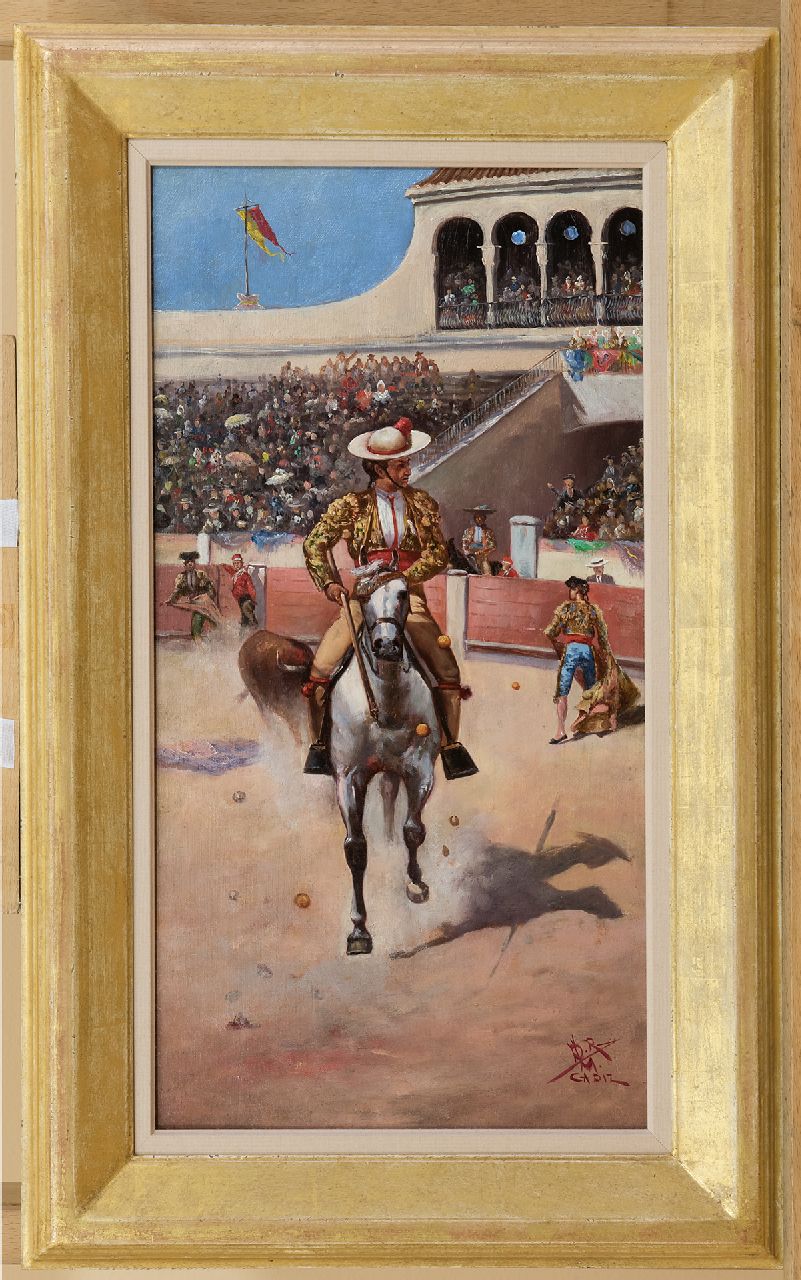 Spaanse School, begin 20e eeuw | Spaanse School, begin 20e eeuw | Schilderijen te koop aangeboden | Stierenvechten, Corrida in Cadiz, Spanje - pendant van Torero in actie, Cadiz (alleen tezamen), olieverf op paneel 42,4 x 22,2 cm, gesigneerd rechtsonder met initialen Spaanse School, begin 20e eeuw | Spaanse School, begin 20e eeuw | Schilderijen te koop aangeboden | Stierenvechten, Corrida in Cadiz, Spanje - pendant van Torero in actie, Cadiz (alleen tezamen), olieverf op paneel 42,4 x 22,2 cm, gesigneerd rechtsonder met initialen