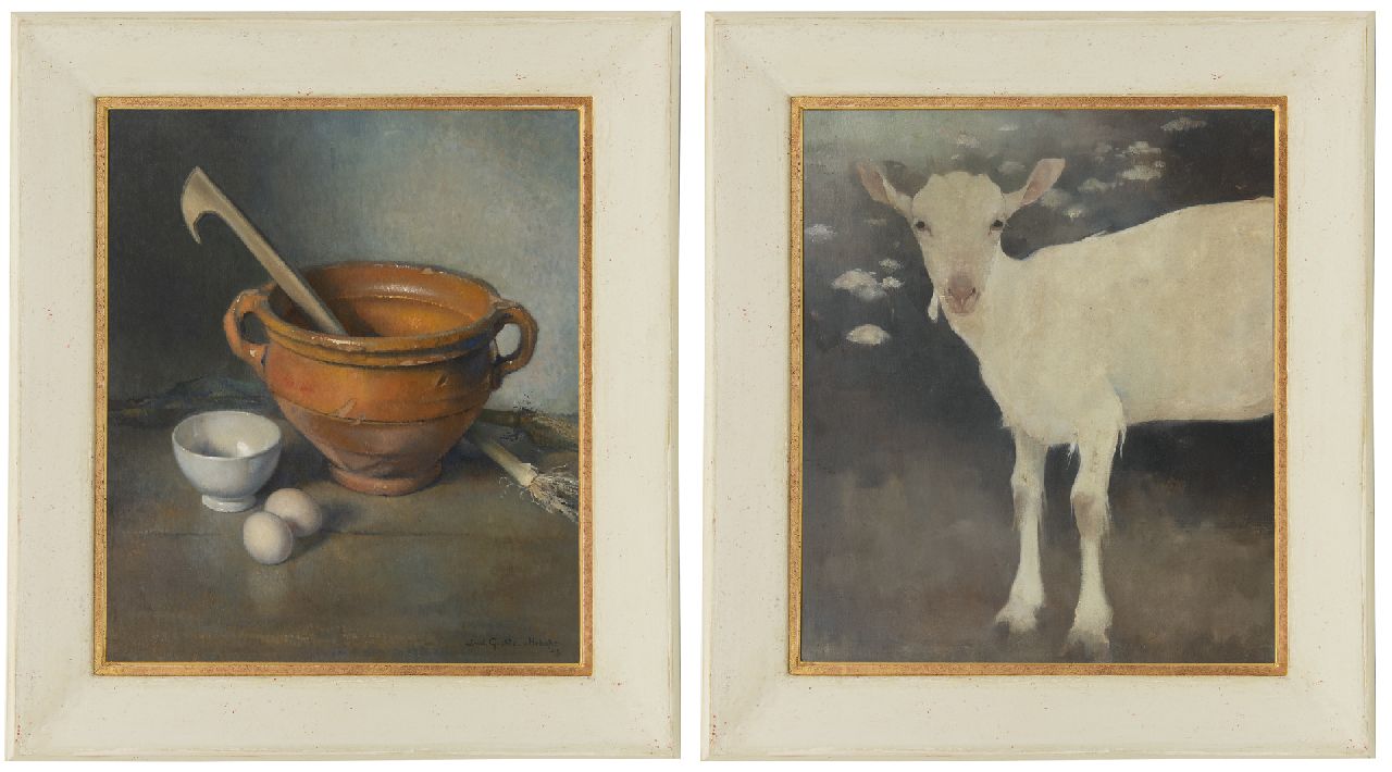 Hoboken J. van | Jacoba 'Jemmy' van Hoboken | Schilderijen te koop aangeboden | Geitje; Stilleven met aardewerken test, olieverf op paneel 50,2 x 42,7 cm, gesigneerd rechtsonder en gedateerd '42 Hoboken J. van | Jacoba 'Jemmy' van Hoboken | Schilderijen te koop aangeboden | Geitje; Stilleven met aardewerken test, olieverf op paneel 50,2 x 42,7 cm, gesigneerd rechtsonder en gedateerd '42