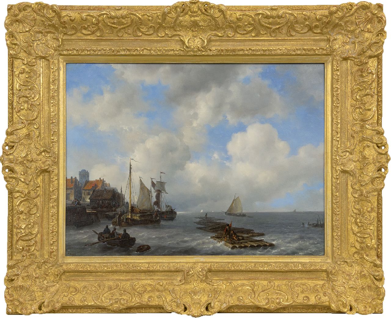 Meijer J.H.L. | Johan Hendrik 'Louis' Meijer | Schilderijen te koop aangeboden | Bedrijvigheid van houttransporten aan een zeekade, olieverf op paneel 46,8 x 61,8 cm, gesigneerd linksonder en gedateerd 1841 Meijer J.H.L. | Johan Hendrik 'Louis' Meijer | Schilderijen te koop aangeboden | Bedrijvigheid van houttransporten aan een zeekade, olieverf op paneel 46,8 x 61,8 cm, gesigneerd linksonder en gedateerd 1841
