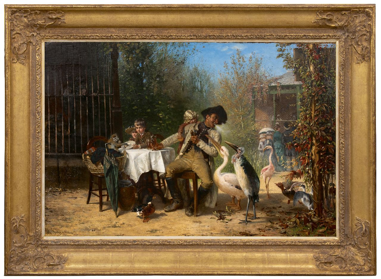 Schaumann W.H. | Wilhelm 'Heinrich' Schaumann, De opdringerige bedelaars van de dierentuin, olieverf op doek 67,4 x 100,4 cm, gesigneerd linksonder Schaumann W.H. | Wilhelm 'Heinrich' Schaumann, De opdringerige bedelaars van de dierentuin, olieverf op doek 67,4 x 100,4 cm, gesigneerd linksonder