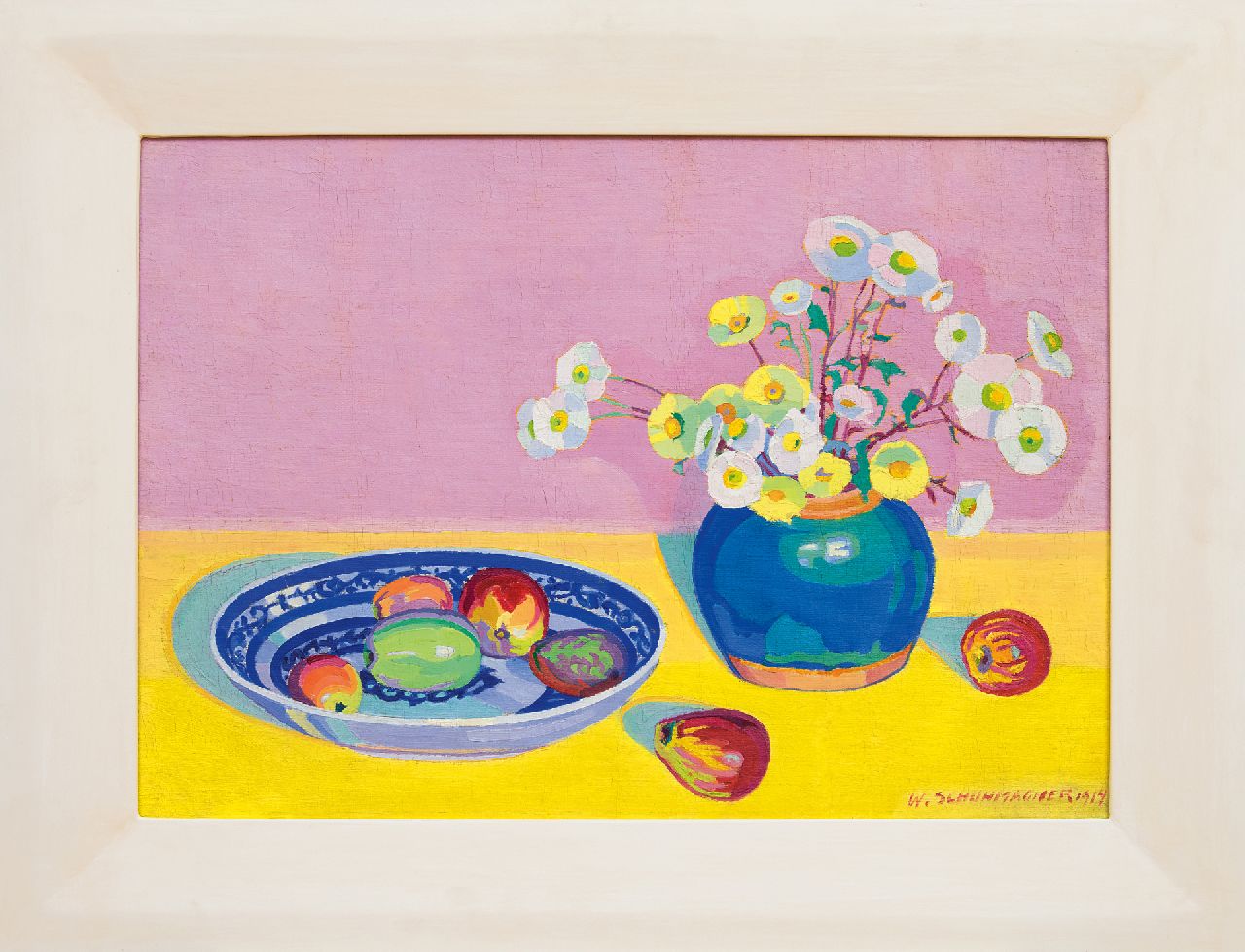 Schuhmacher W.G.C. | Wijtze Gerrit Carel 'Wim' Schuhmacher | Schilderijen te koop aangeboden | Stilleven met fruit en papavers, olieverf op doek 62,5 x 45,2 cm, gesigneerd rechtsonder en gedateerd 1914 Schuhmacher W.G.C. | Wijtze Gerrit Carel 'Wim' Schuhmacher | Schilderijen te koop aangeboden | Stilleven met fruit en papavers, olieverf op doek 62,5 x 45,2 cm, gesigneerd rechtsonder en gedateerd 1914
