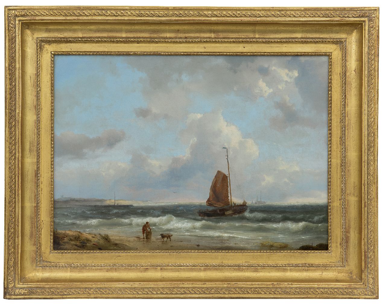 Koekkoek H.  | Hermanus Koekkoek | Schilderijen te koop aangeboden | Uitvarende vissersboot, olieverf op doek 34,7 x 48,3 cm, gesigneerd linksonder en gedateerd 1849