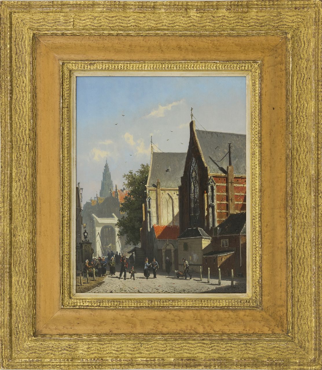 Roosdorp F. | Frederik Roosdorp | Schilderijen te koop aangeboden | Stadsgezicht met figuren bij een ophaalbrug, olieverf op paneel 34,9 x 28,2 cm, gesigneerd linksonder Roosdorp F. | Frederik Roosdorp | Schilderijen te koop aangeboden | Stadsgezicht met figuren bij een ophaalbrug, olieverf op paneel 34,9 x 28,2 cm, gesigneerd linksonder
