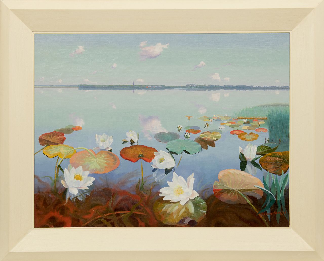 Smorenberg D.  | Dirk Smorenberg | Schilderijen te koop aangeboden | Plasgezicht met waterlelies, olieverf op doek 70,2 x 89,9 cm, gesigneerd rechtsonder en gedateerd '24