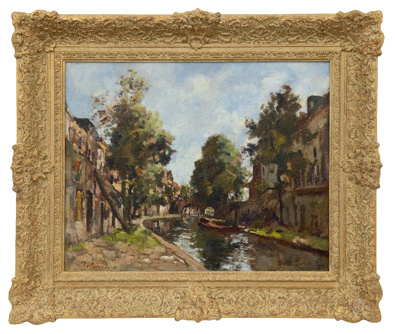 Vuuren J. van | Jan van Vuuren, Gezicht op de werven aan de Oudegracht in Utrecht, olieverf op doek 40,5 x 50,5 cm, gesigneerd linksonder Vuuren J. van | Jan van Vuuren, Gezicht op de werven aan de Oudegracht in Utrecht, olieverf op doek 40,5 x 50,5 cm, gesigneerd linksonder