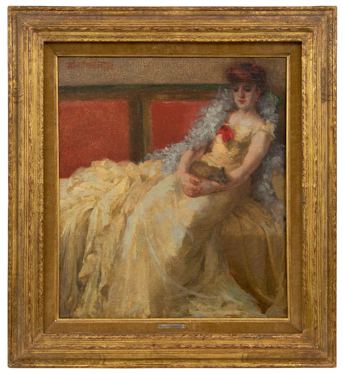 Thomas H.J. | Henri Joseph Thomas | Schilderijen te koop aangeboden | Vrouw in baljurk met schoothondje, olieverf op doek 56,9 x 50,5 cm, gesigneerd linksboven en gedateerd 1924 Thomas H.J. | Henri Joseph Thomas | Schilderijen te koop aangeboden | Vrouw in baljurk met schoothondje, olieverf op doek 56,9 x 50,5 cm, gesigneerd linksboven en gedateerd 1924