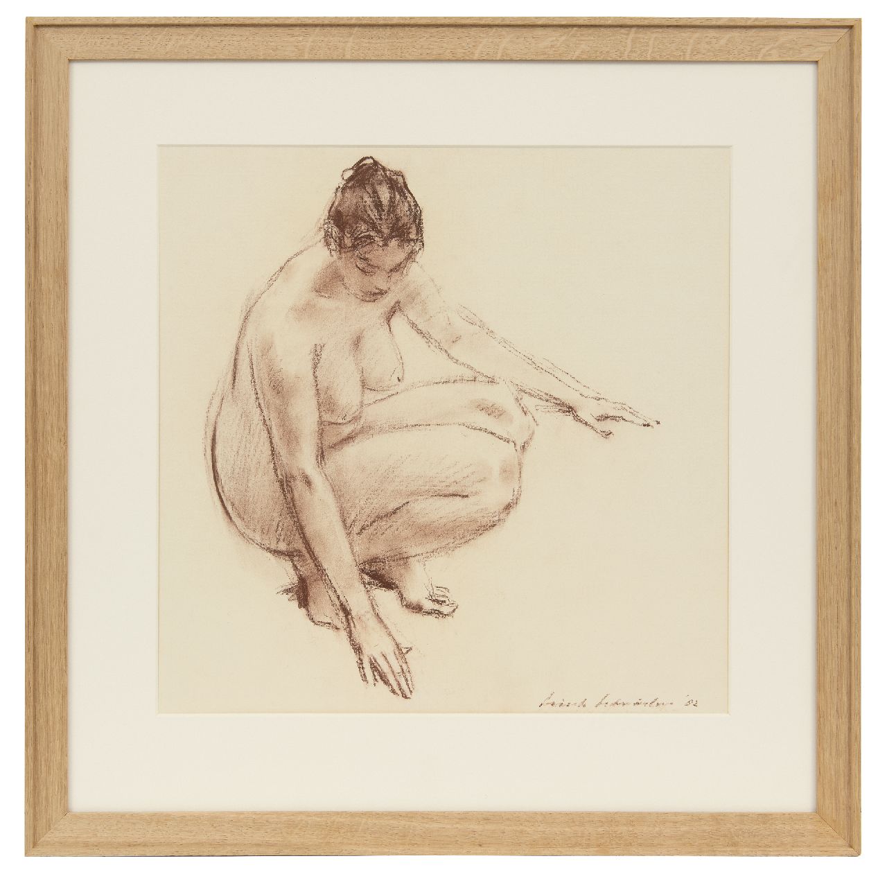 Schröder S.C.  | 'Sierk' Carl Schröder, Hurkend naakt, krijt op papier 35,8 x 35,8 cm, gesigneerd rechtsonder en gedateerd '82