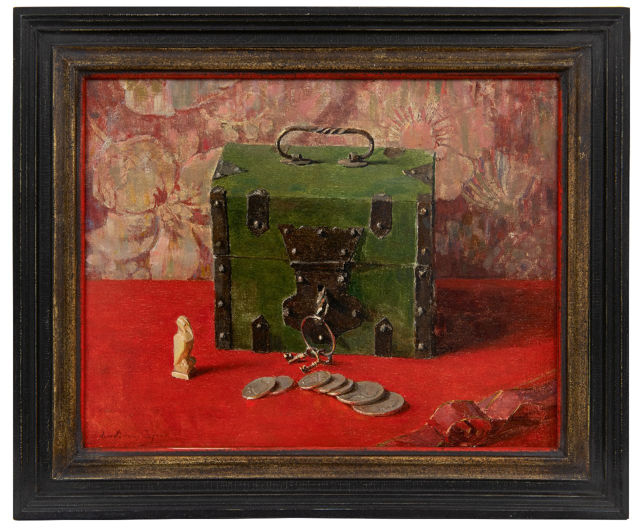 Dam van Isselt L. van | Lucie van Dam van Isselt | Schilderijen te koop aangeboden | Stilleven met groene geldkist, olieverf op paneel 31,1 x 39,5 cm, gesigneerd linksonder Dam van Isselt L. van | Lucie van Dam van Isselt | Schilderijen te koop aangeboden | Stilleven met groene geldkist, olieverf op paneel 31,1 x 39,5 cm, gesigneerd linksonder