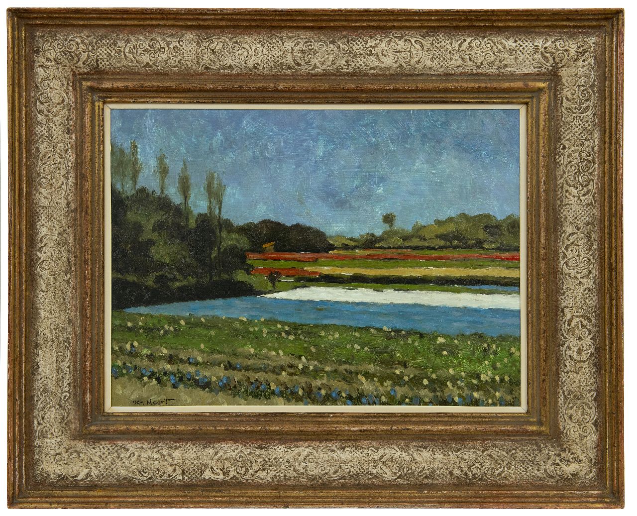 Noort A.C. van | Adrianus Cornelis van Noort | Schilderijen te koop aangeboden | Bloembollenvelden, olieverf op paneel 38,0 x 50,0 cm, gesigneerd linksonder Noort A.C. van | Adrianus Cornelis van Noort | Schilderijen te koop aangeboden | Bloembollenvelden, olieverf op paneel 38,0 x 50,0 cm, gesigneerd linksonder