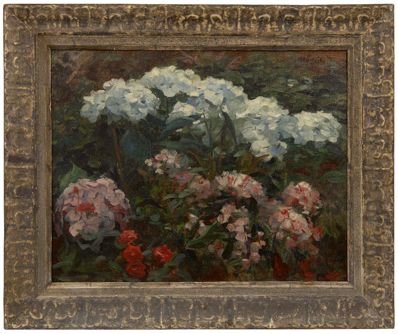 Bobeldijk F.  | Felicien Bobeldijk | Schilderijen te koop aangeboden | Hoekje van de tuin, olieverf op doek 52,4 x 66,9 cm, gesigneerd rechtsboven