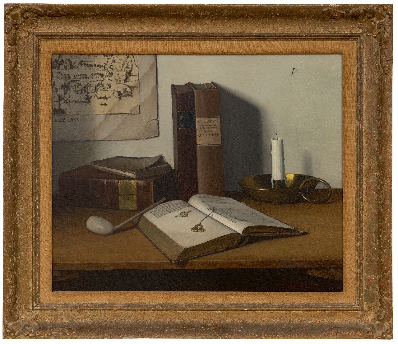Timmers A.  | Adrianus 'Adriaan' Timmers | Schilderijen te koop aangeboden | Stilleven met kaars, pijpje en boeken, olieverf op doek 46,5 x 56,2 cm, gesigneerd rechtsonder en gedateerd 1935