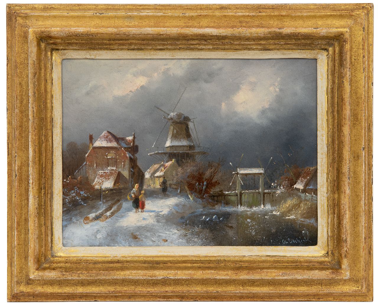 Leickert C.H.J. | 'Charles' Henri Joseph Leickert, Winterlandschap met figuren bij een sluisje, olieverf op paneel 19,3 x 26,0 cm, gesigneerd rechtsonder Leickert C.H.J. | 'Charles' Henri Joseph Leickert, Winterlandschap met figuren bij een sluisje, olieverf op paneel 19,3 x 26,0 cm, gesigneerd rechtsonder