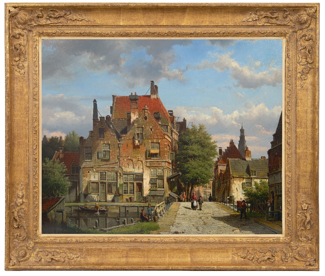 Koekkoek W.  | Willem Koekkoek, Hollands stadsgezicht met een brug over het kanaal, olieverf op doek 67,4 x 82,3 cm, gesigneerd linksonder en gedateerd '66