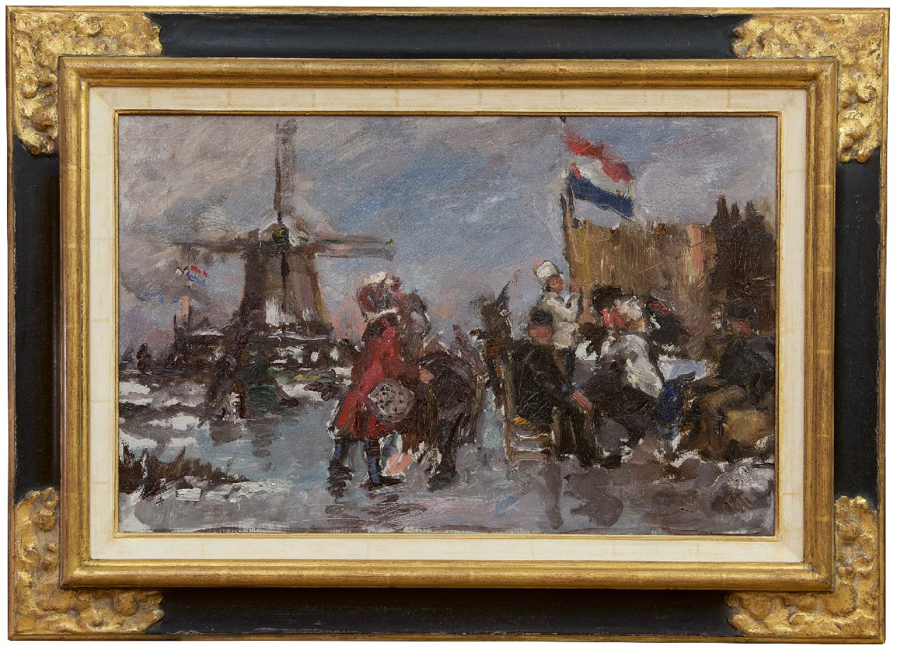Roelofs O.W.A. | Otto Willem Albertus 'Albert' Roelofs | Schilderijen te koop aangeboden | IJsvermaak bij een koek-en-zopie, olieverf op doek 39,8 x 60,3 cm, te dateren 1899 Roelofs O.W.A. | Otto Willem Albertus 'Albert' Roelofs | Schilderijen te koop aangeboden | IJsvermaak bij een koek-en-zopie, olieverf op doek 39,8 x 60,3 cm, te dateren 1899