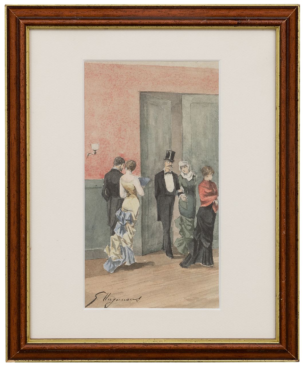 Hagemans G. | 'Germaine' Paulette Madeleine Yvette Hagemans | Aquarellen en tekeningen te koop aangeboden | Elegante figuren, aquarel op papier 24,1 x 13,9 cm, gesigneerd linksonder Hagemans G. | 'Germaine' Paulette Madeleine Yvette Hagemans | Aquarellen en tekeningen te koop aangeboden | Elegante figuren, aquarel op papier 24,1 x 13,9 cm, gesigneerd linksonder