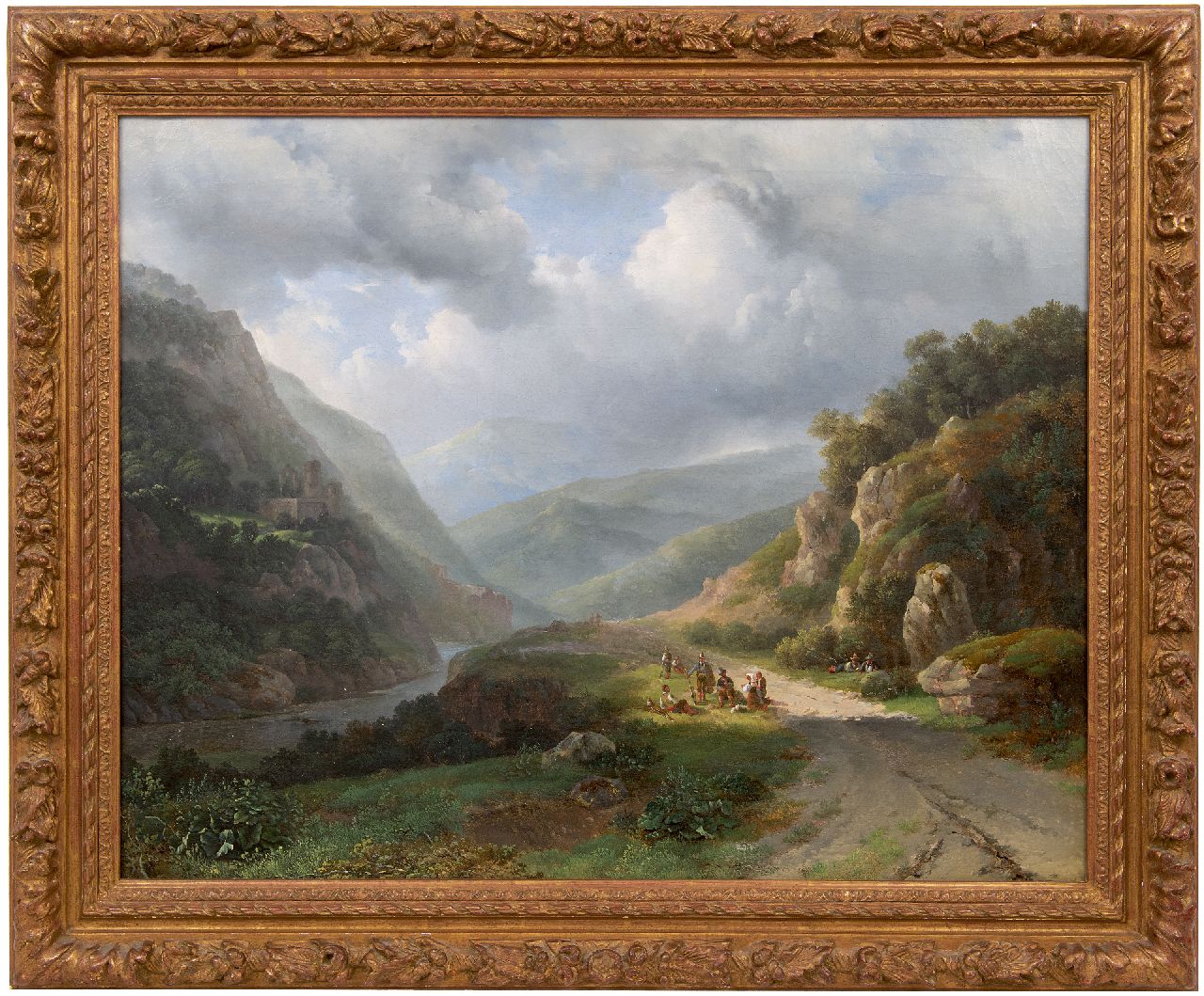 Meijer J.H.L. | Johan Hendrik 'Louis' Meijer | Schilderijen te koop aangeboden | Berglandschap met figuren, olieverf op doek 67,4 x 84,7 cm, gesigneerd links van het midden Meijer J.H.L. | Johan Hendrik 'Louis' Meijer | Schilderijen te koop aangeboden | Berglandschap met figuren, olieverf op doek 67,4 x 84,7 cm, gesigneerd links van het midden