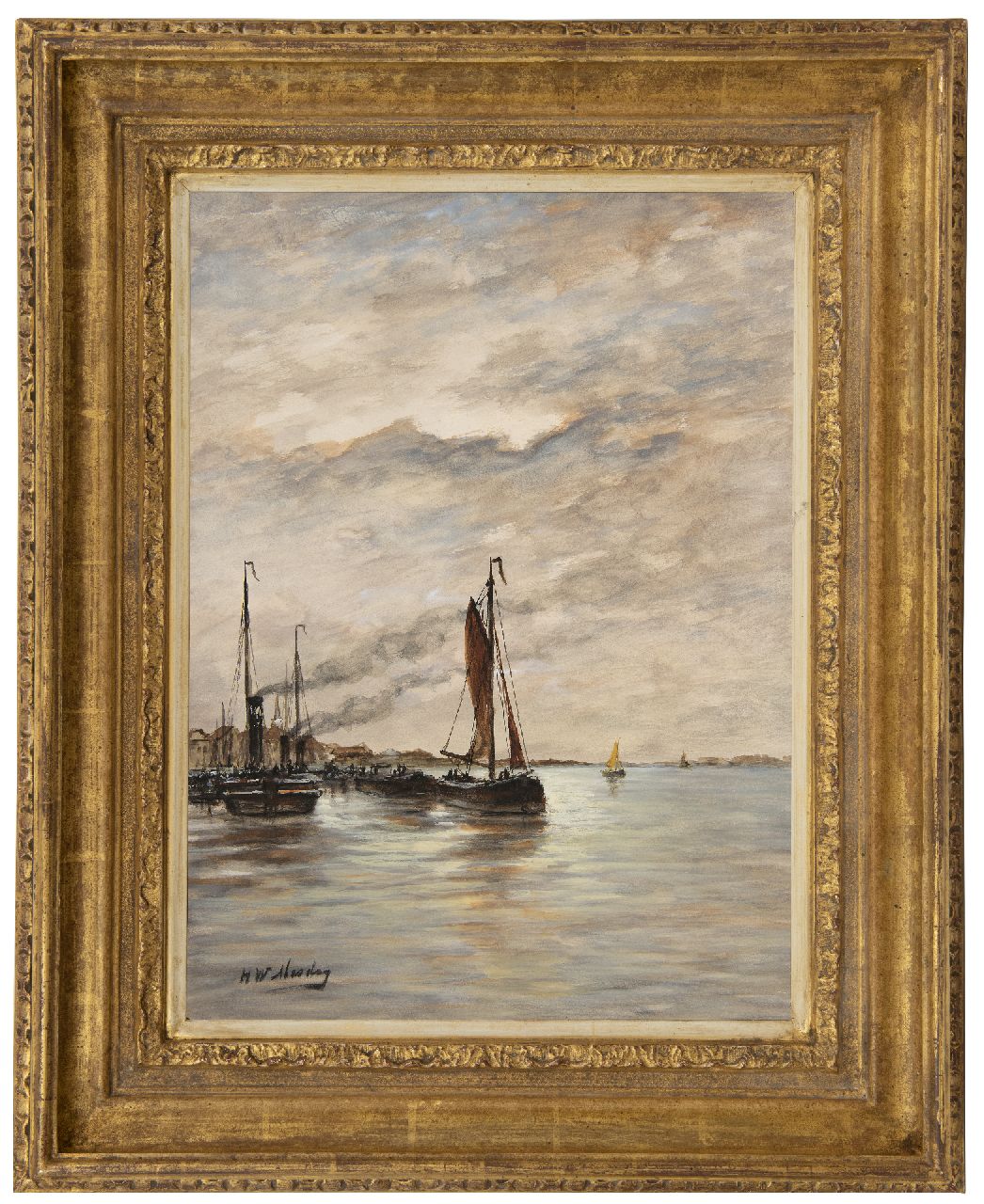 Mesdag H.W. | Hendrik Willem Mesdag, Schepen in een haven, aquarel op papier 43,2 x 31,8 cm, gesigneerd linksonder Mesdag H.W. | Hendrik Willem Mesdag, Schepen in een haven, aquarel op papier 43,2 x 31,8 cm, gesigneerd linksonder
