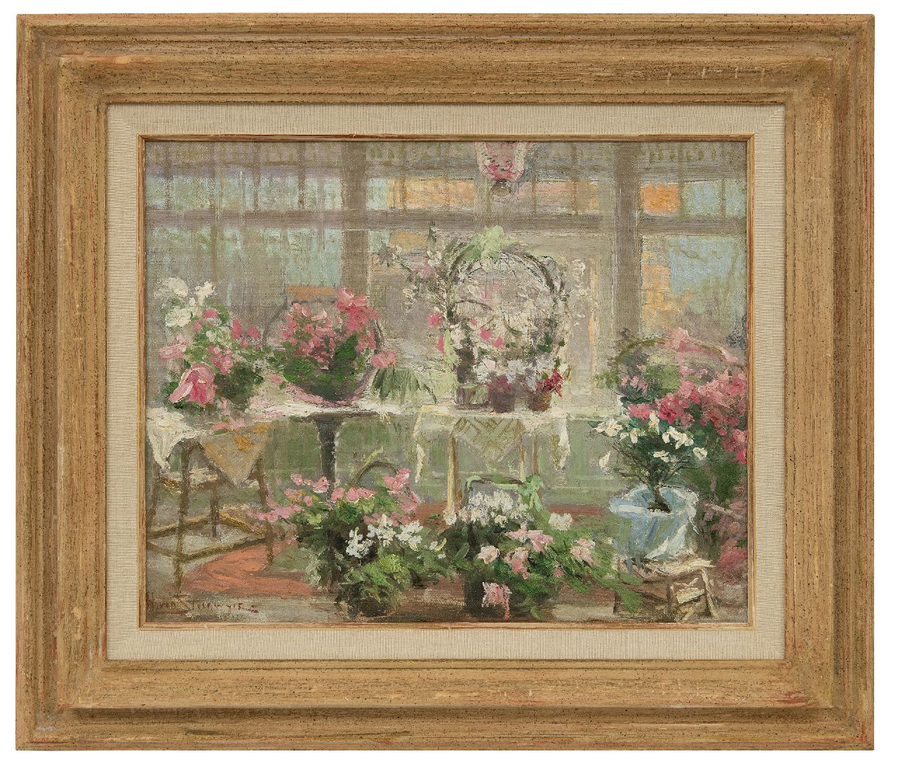 Steenwijk H. van | Hendrik van Steenwijk | Schilderijen te koop aangeboden | Serre met bloeiende planten, olieverf op doek op paneel 29,9 x 36,8 cm, gesigneerd linksonder Steenwijk H. van | Hendrik van Steenwijk | Schilderijen te koop aangeboden | Serre met bloeiende planten, olieverf op doek op paneel 29,9 x 36,8 cm, gesigneerd linksonder