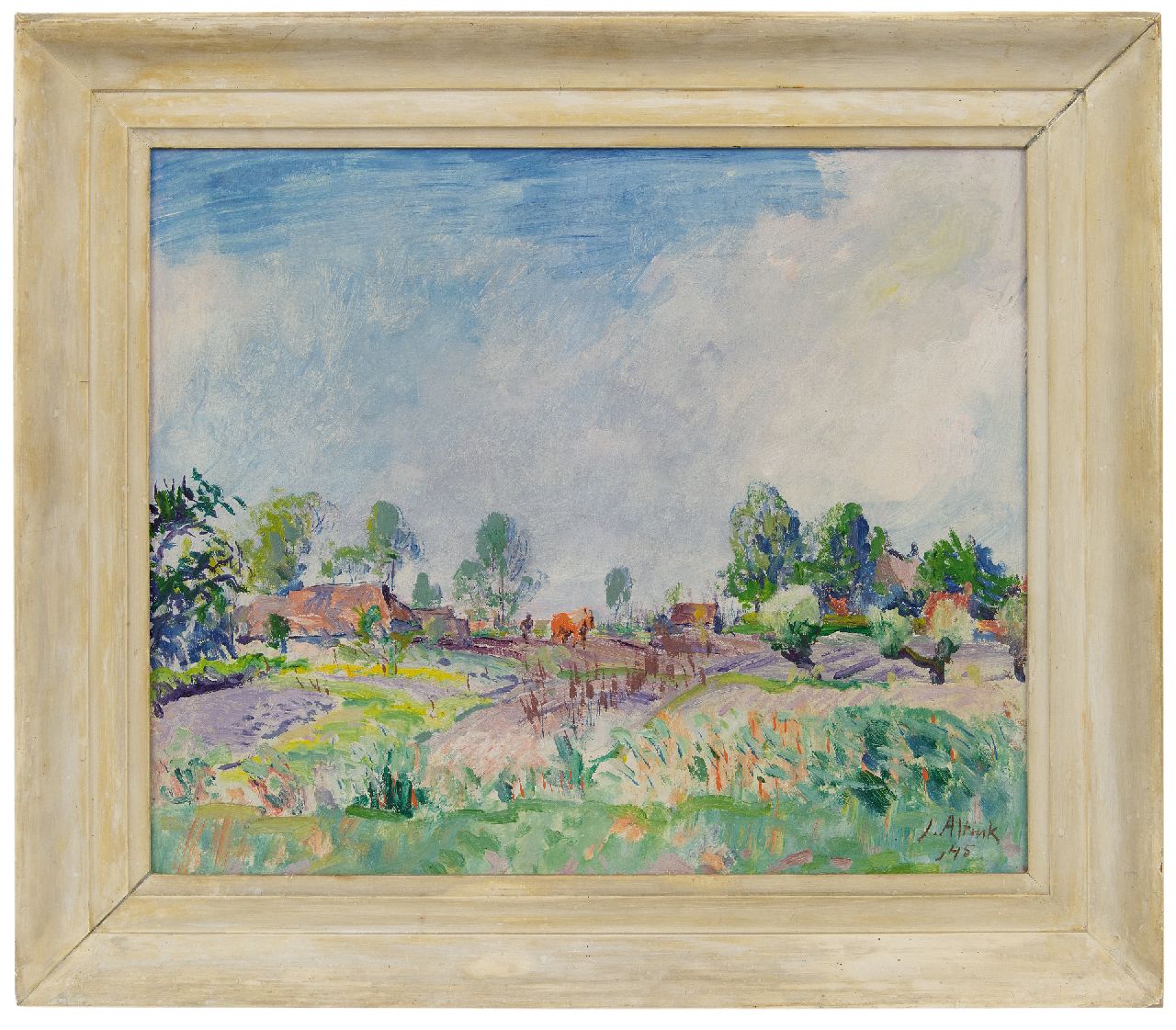 Altink J. | Jan Altink, Gezicht op Essen, Groningen, olieverf op doek 51,9 x 60,8 cm, gesigneerd rechtsonder en gedateerd '45 Altink J. | Jan Altink, Gezicht op Essen, Groningen, olieverf op doek 51,9 x 60,8 cm, gesigneerd rechtsonder en gedateerd '45