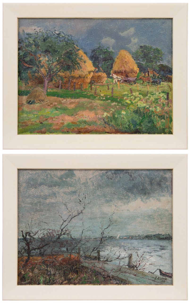 Altink J. | Jan Altink | Schilderijen te koop aangeboden | Akker met hooischelven (ca. 1928); verso: Storm op Het Paterswoldsemeer (1945), olieverf op doek 60,0 x 80,2 cm, gesigneerd verso en te dateren ca. 1928 Altink J. | Jan Altink | Schilderijen te koop aangeboden | Akker met hooischelven (ca. 1928); verso: Storm op Het Paterswoldsemeer (1945), olieverf op doek 60,0 x 80,2 cm, gesigneerd verso en te dateren ca. 1928