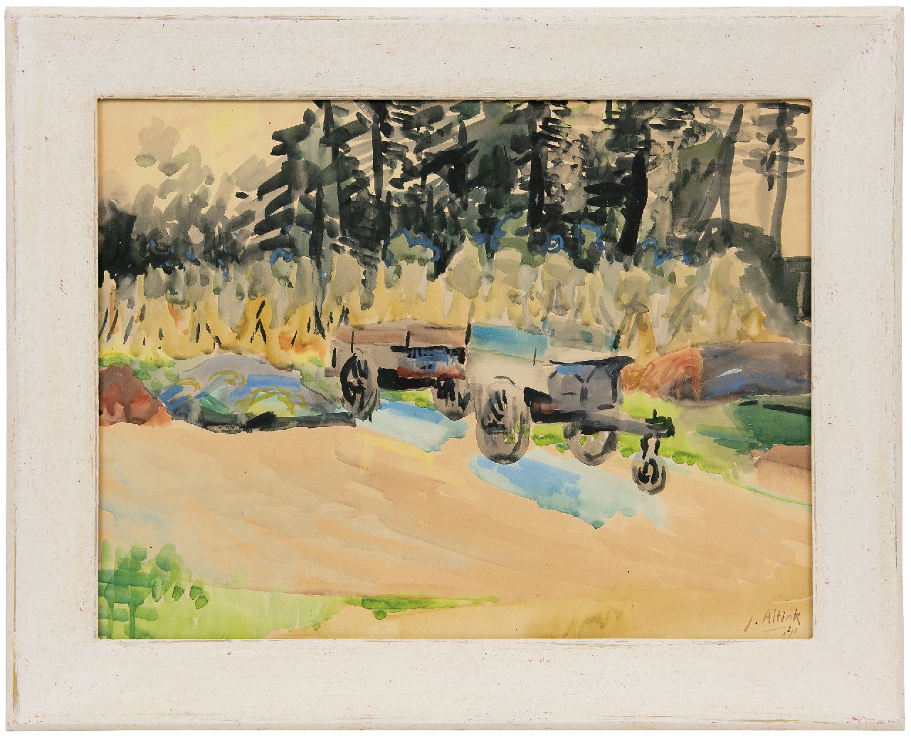 Altink J.  | Jan Altink | Aquarellen en tekeningen te koop aangeboden | Boerenerf te Essen, aquarel op papier 44,7 x 59,5 cm, gesigneerd rechtsonder en gedateerd '41