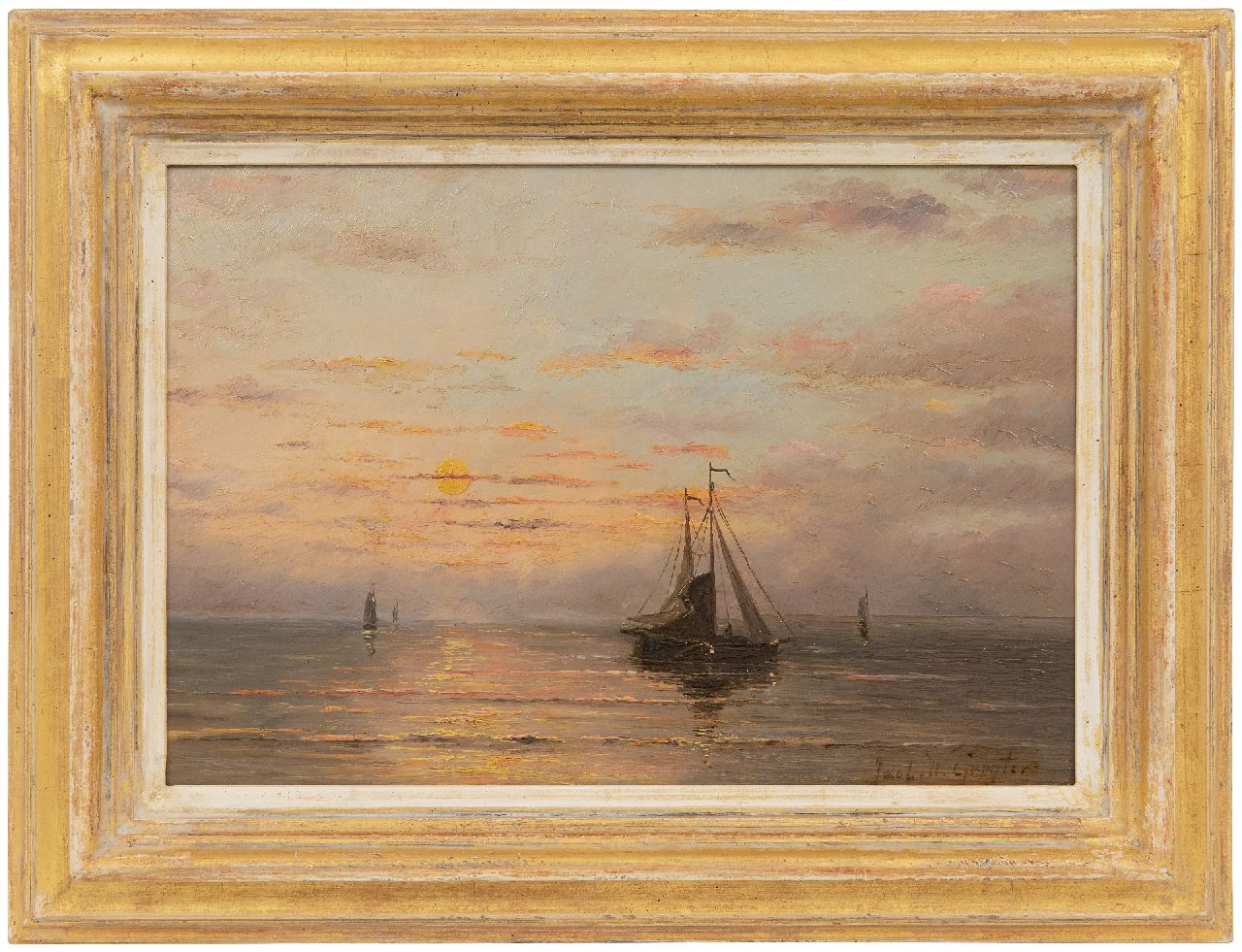Gruijter J.W. | Jacob Willem Gruijter, Vissersschepen op kalme zee, olieverf op paneel 22,6 x 33,0 cm, gesigneerd rechtsonder Gruijter J.W. | Jacob Willem Gruijter, Vissersschepen op kalme zee, olieverf op paneel 22,6 x 33,0 cm, gesigneerd rechtsonder