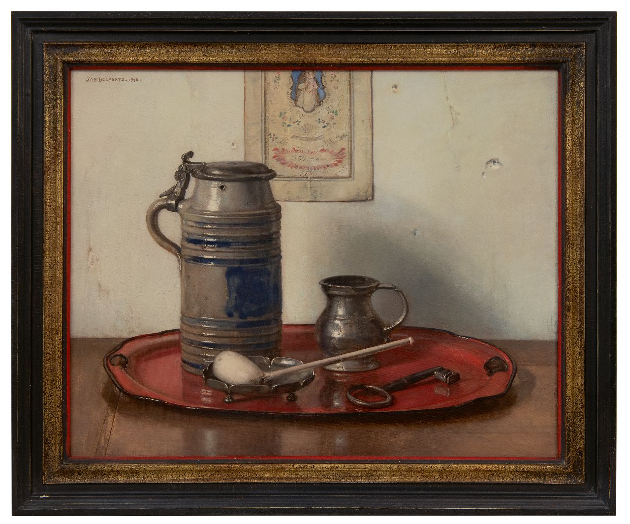 Bogaerts J.J.M. | Johannes Jacobus Maria 'Jan' Bogaerts | Schilderijen te koop aangeboden | Stilleven met Keulse kan en Goudse pijp, olieverf op doek 40,3 x 50,0 cm, gesigneerd linksboven en gedateerd 1942 Bogaerts J.J.M. | Johannes Jacobus Maria 'Jan' Bogaerts | Schilderijen te koop aangeboden | Stilleven met Keulse kan en Goudse pijp, olieverf op doek 40,3 x 50,0 cm, gesigneerd linksboven en gedateerd 1942