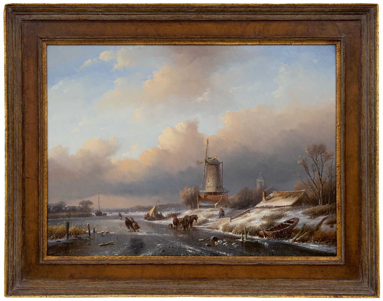 Spohler J.J.  | Jan Jacob Spohler, Winterlandschap met landvolk en schaatsers, olieverf op paneel 40,7 x 55,3 cm, gesigneerd linksonder