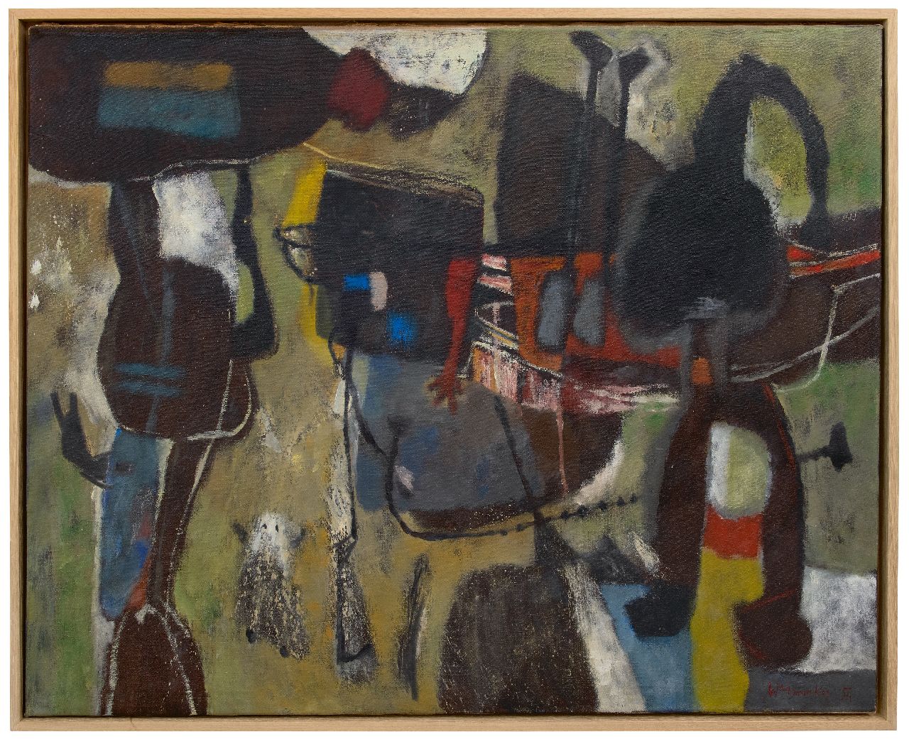 Wagemaker A.B. | Adriaan Barend 'Jaap' Wagemaker | Schilderijen te koop aangeboden | Donkere figuren, olieverf op doek 106,4 x 130,3 cm, gesigneerd rechtsonder en gedateerd '54 Wagemaker A.B. | Adriaan Barend 'Jaap' Wagemaker | Schilderijen te koop aangeboden | Donkere figuren, olieverf op doek 106,4 x 130,3 cm, gesigneerd rechtsonder en gedateerd '54