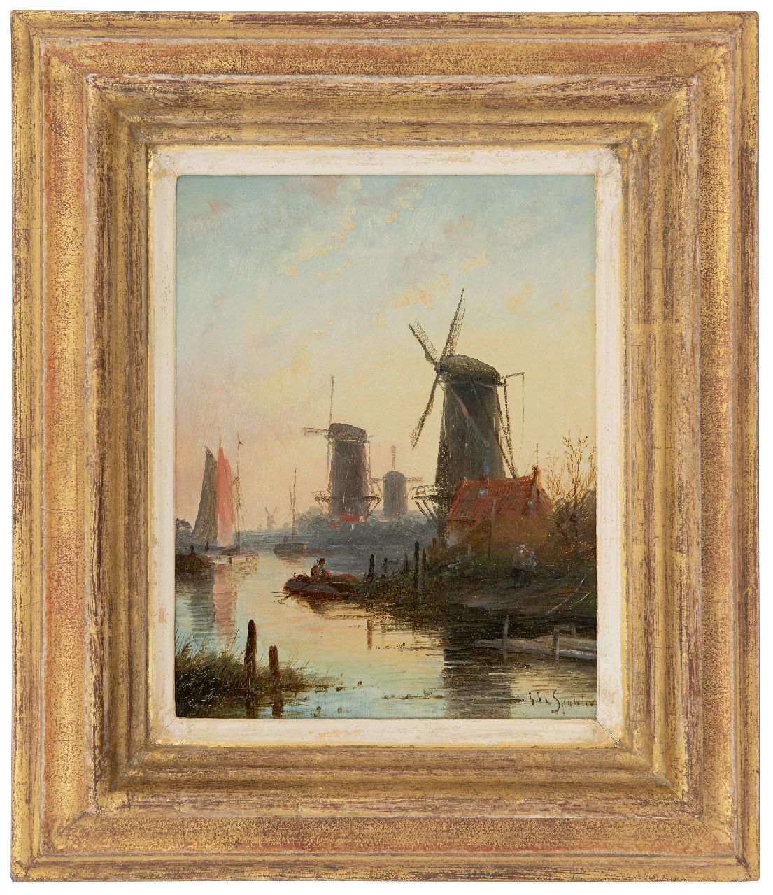 Spohler J.J.C. | Jacob Jan Coenraad Spohler, Zomerlandschap met scheepvaart op kalme rivier, olieverf op paneel 19,0 x 14,9 cm, gesigneerd rechtsonder Spohler J.J.C. | Jacob Jan Coenraad Spohler, Zomerlandschap met scheepvaart op kalme rivier, olieverf op paneel 19,0 x 14,9 cm, gesigneerd rechtsonder