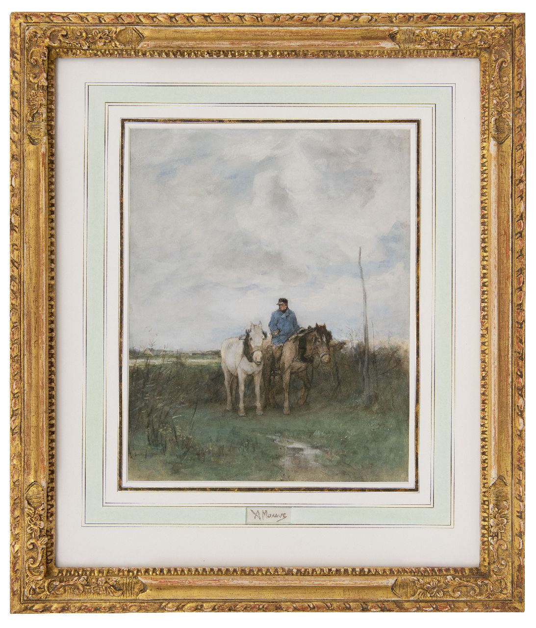 Mauve A.  | Anthonij 'Anton' Mauve | Aquarellen en tekeningen te koop aangeboden | De jaagpaarden, aquarel op papier 35,0 x 27,7 cm, gesigneerd middenonder