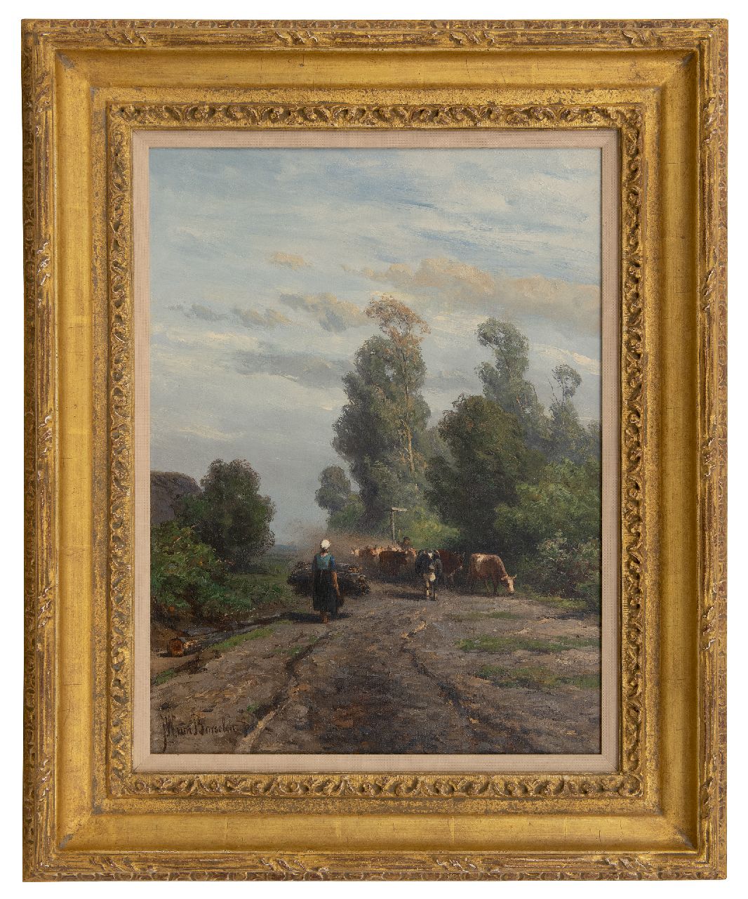 Borselen J.W. van | Jan Willem van Borselen, Zomerlandschap met kudde en herder, olieverf op doek 40,9 x 31,0 cm, gesigneerd linksonder Borselen J.W. van | Jan Willem van Borselen, Zomerlandschap met kudde en herder, olieverf op doek 40,9 x 31,0 cm, gesigneerd linksonder