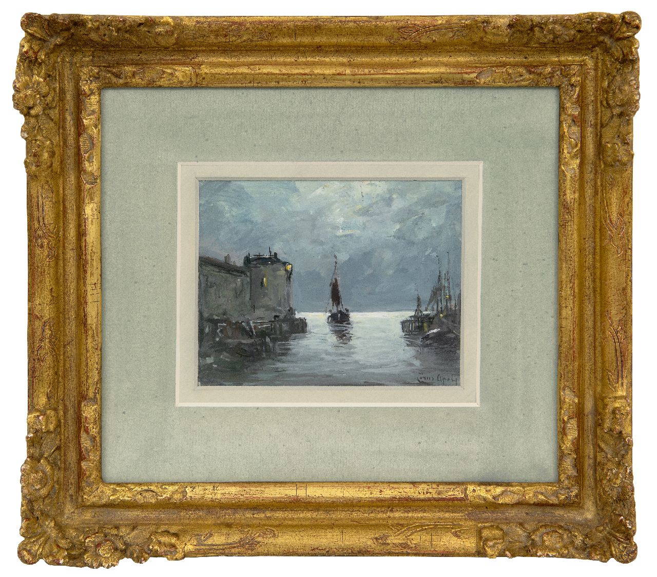 Apol L.F.H. | Lodewijk Franciscus Hendrik 'Louis' Apol, Binnenvarend schip in de haven van Veere, gouache op board 11,2 x 14,2 cm, gesigneerd rechtsonder Apol L.F.H. | Lodewijk Franciscus Hendrik 'Louis' Apol, Binnenvarend schip in de haven van Veere, gouache op board 11,2 x 14,2 cm, gesigneerd rechtsonder