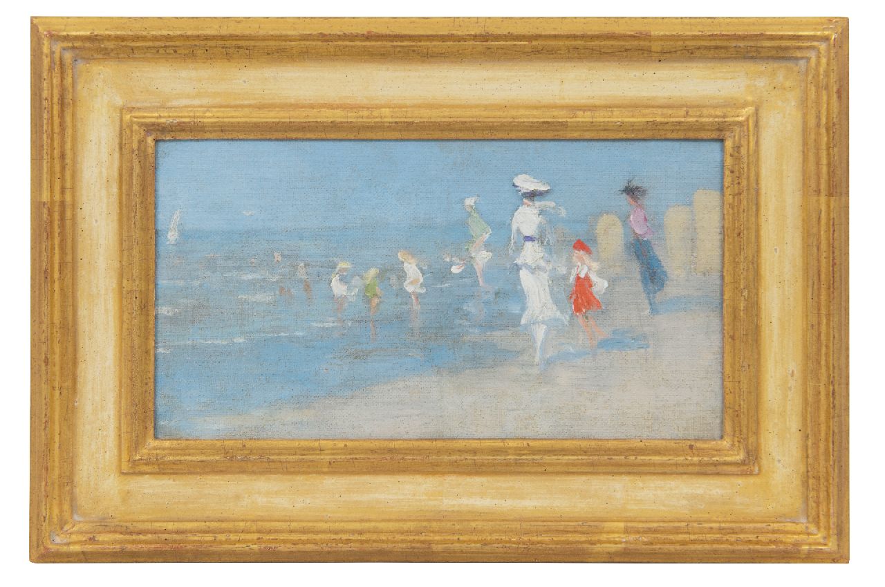 Steenwijk H. van | Hendrik van Steenwijk, Strandgezicht met badgasten, olieverf op doek op board 13,2 x 24,2 cm Steenwijk H. van | Hendrik van Steenwijk, Strandgezicht met badgasten, olieverf op doek op board 13,2 x 24,2 cm