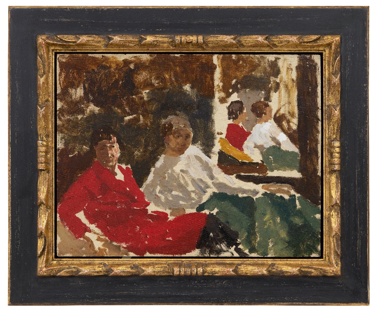 Breitner G.H. | George Hendrik Breitner, Twee vrouwen zittend voor een spiegel, olieverf op paneel 31,5 x 41,2 cm, gesigneerd linksboven Breitner G.H. | George Hendrik Breitner, Twee vrouwen zittend voor een spiegel, olieverf op paneel 31,5 x 41,2 cm, gesigneerd linksboven