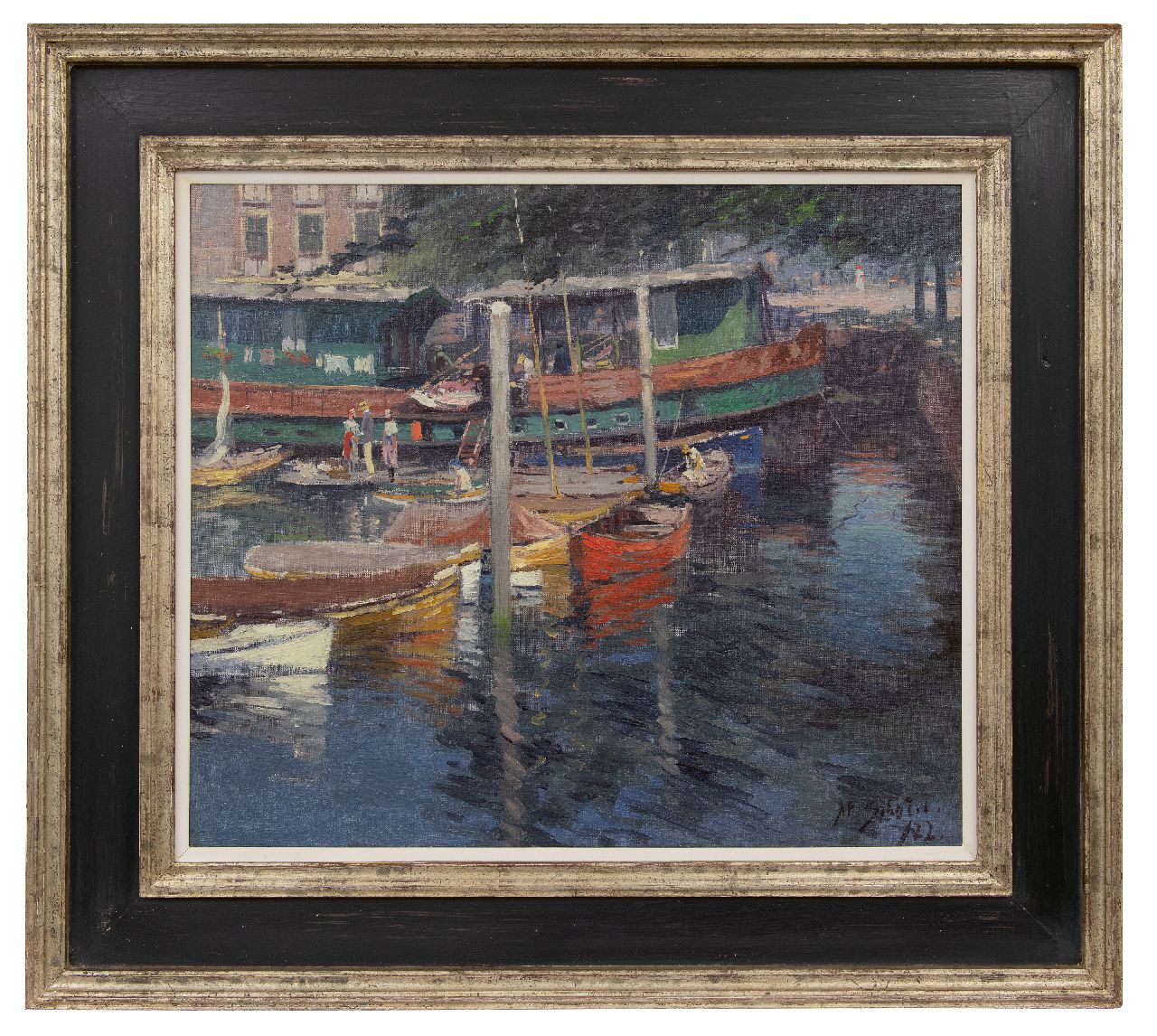 Schotel A.P. | Anthonie Pieter Schotel | Schilderijen te koop aangeboden | Zonnig haventje, Dordrecht, olieverf op doek 59,5 x 69,5 cm, gesigneerd rechtsonder en gedateerd '22 Schotel A.P. | Anthonie Pieter Schotel | Schilderijen te koop aangeboden | Zonnig haventje, Dordrecht, olieverf op doek 59,5 x 69,5 cm, gesigneerd rechtsonder en gedateerd '22