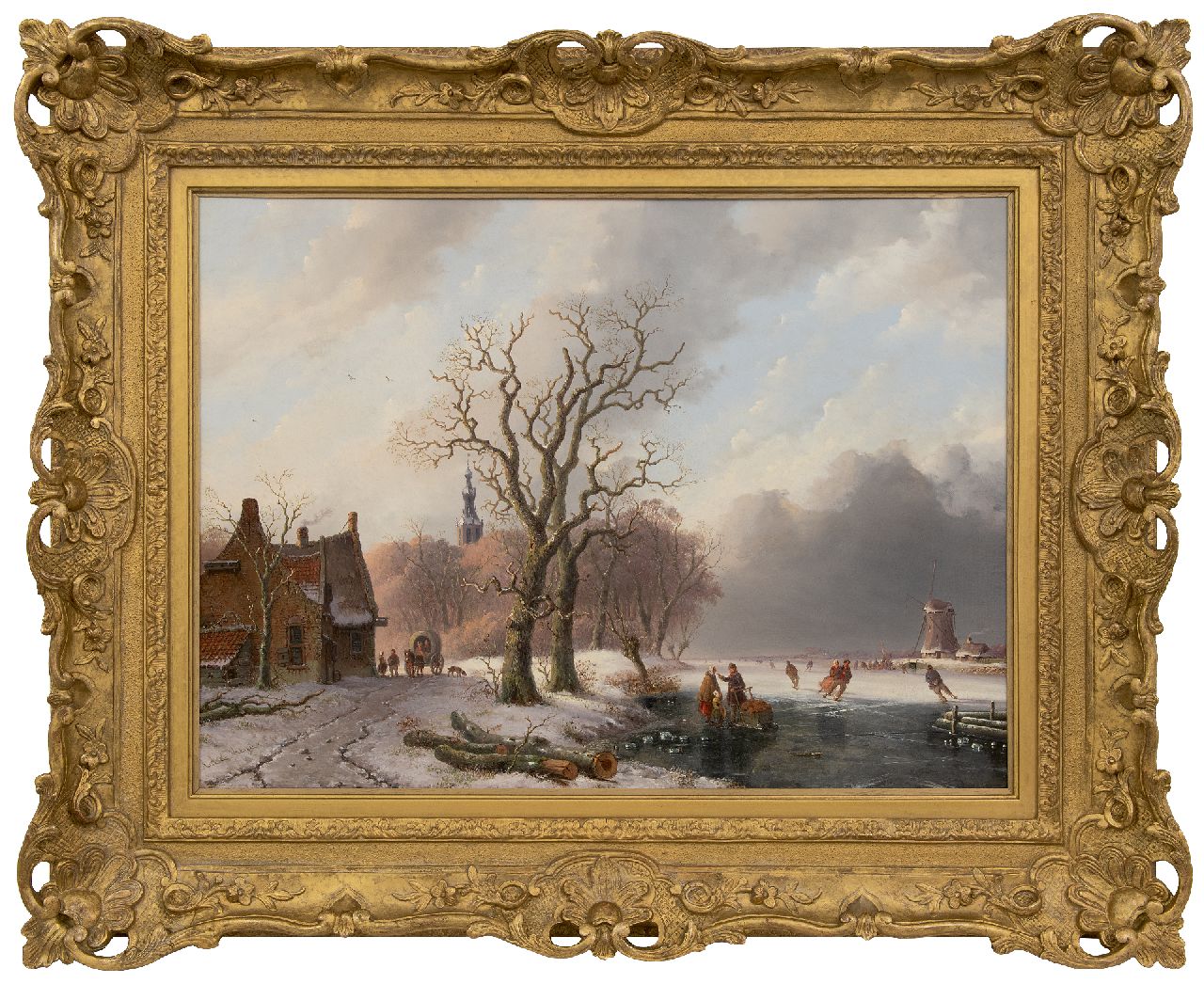 Meijier A.A. de | Anthony Andreas de Meijier, Schaatsers op het ijs bij een stadje, olieverf op paneel 52,1 x 72,1 cm, gesigneerd linksonder Meijier A.A. de | Anthony Andreas de Meijier, Schaatsers op het ijs bij een stadje, olieverf op paneel 52,1 x 72,1 cm, gesigneerd linksonder