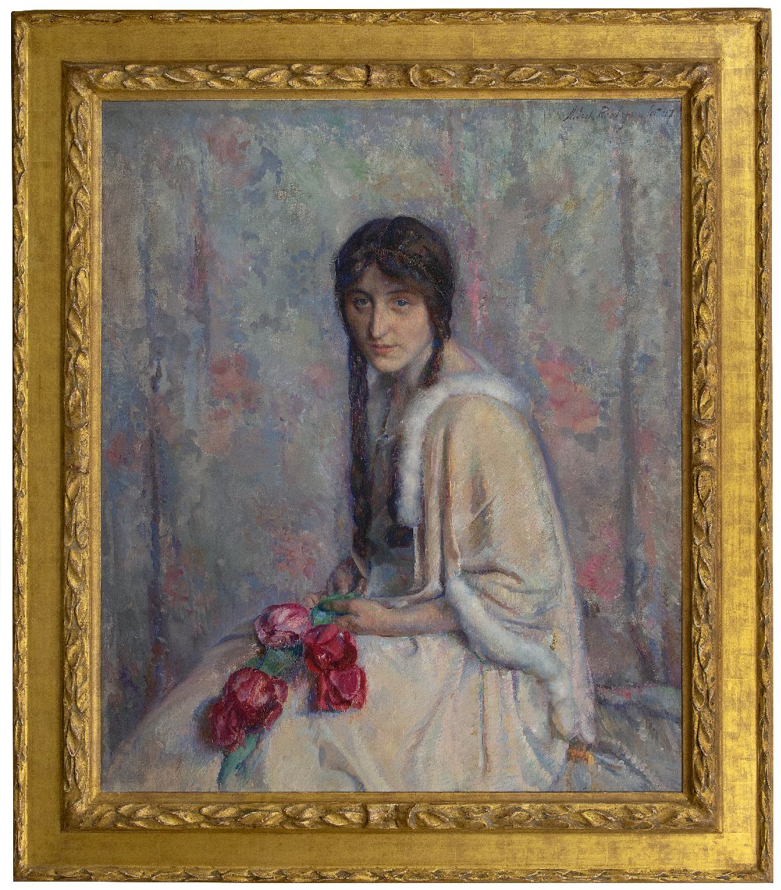 Roelofs O.W.A. | Otto Willem Albertus 'Albert' Roelofs, Portret van Jeanne Marie Henriette Braun, olieverf op doek 105,0 x 89,5 cm, gesigneerd rechtsboven en gedateerd '17 Roelofs O.W.A. | Otto Willem Albertus 'Albert' Roelofs, Portret van Jeanne Marie Henriette Braun, olieverf op doek 105,0 x 89,5 cm, gesigneerd rechtsboven en gedateerd '17