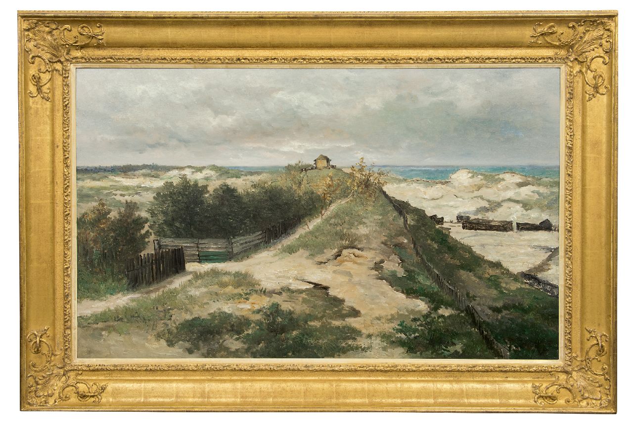 Mesdag H.W.  | Hendrik Willem Mesdag, Het atelier van Sientje Mesdag-van Houten in de Haagse duinen, olieverf op paneel 70,1 x 115,2 cm, gesigneerd Met geautoriseerde atelierstempel en te dateren 1885-1895