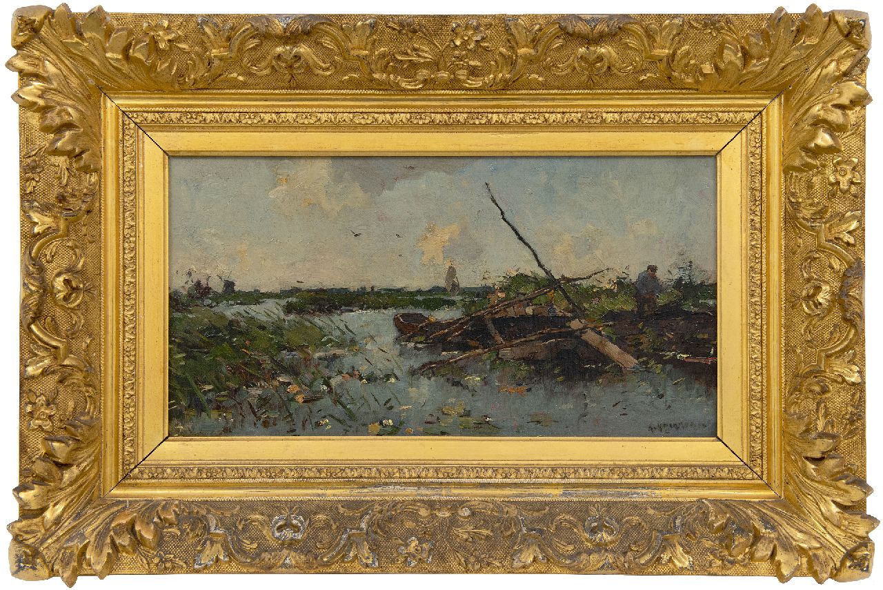 Knikker A. | Aris Knikker | Schilderijen te koop aangeboden | Polderlandschap met schuiten, olieverf op doek op board 21,6 x 40,6 cm, gesigneerd rechtsonder Knikker A. | Aris Knikker | Schilderijen te koop aangeboden | Polderlandschap met schuiten, olieverf op doek op board 21,6 x 40,6 cm, gesigneerd rechtsonder