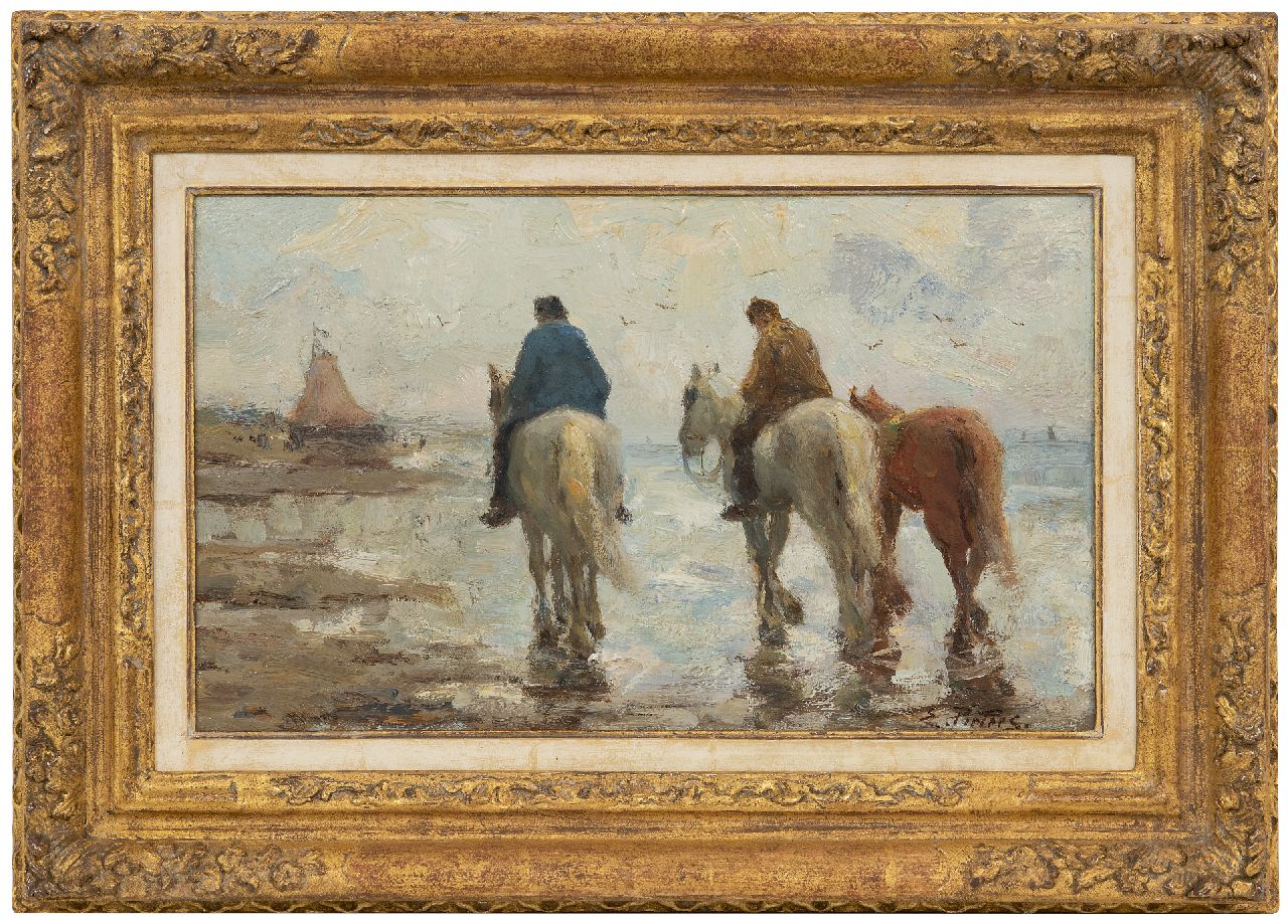 Pieters E. | Evert Pieters, Strandgezicht met paarden, Katwijk, olieverf op paneel 24,0 x 39,0 cm, gesigneerd rechtsonder Pieters E. | Evert Pieters, Strandgezicht met paarden, Katwijk, olieverf op paneel 24,0 x 39,0 cm, gesigneerd rechtsonder