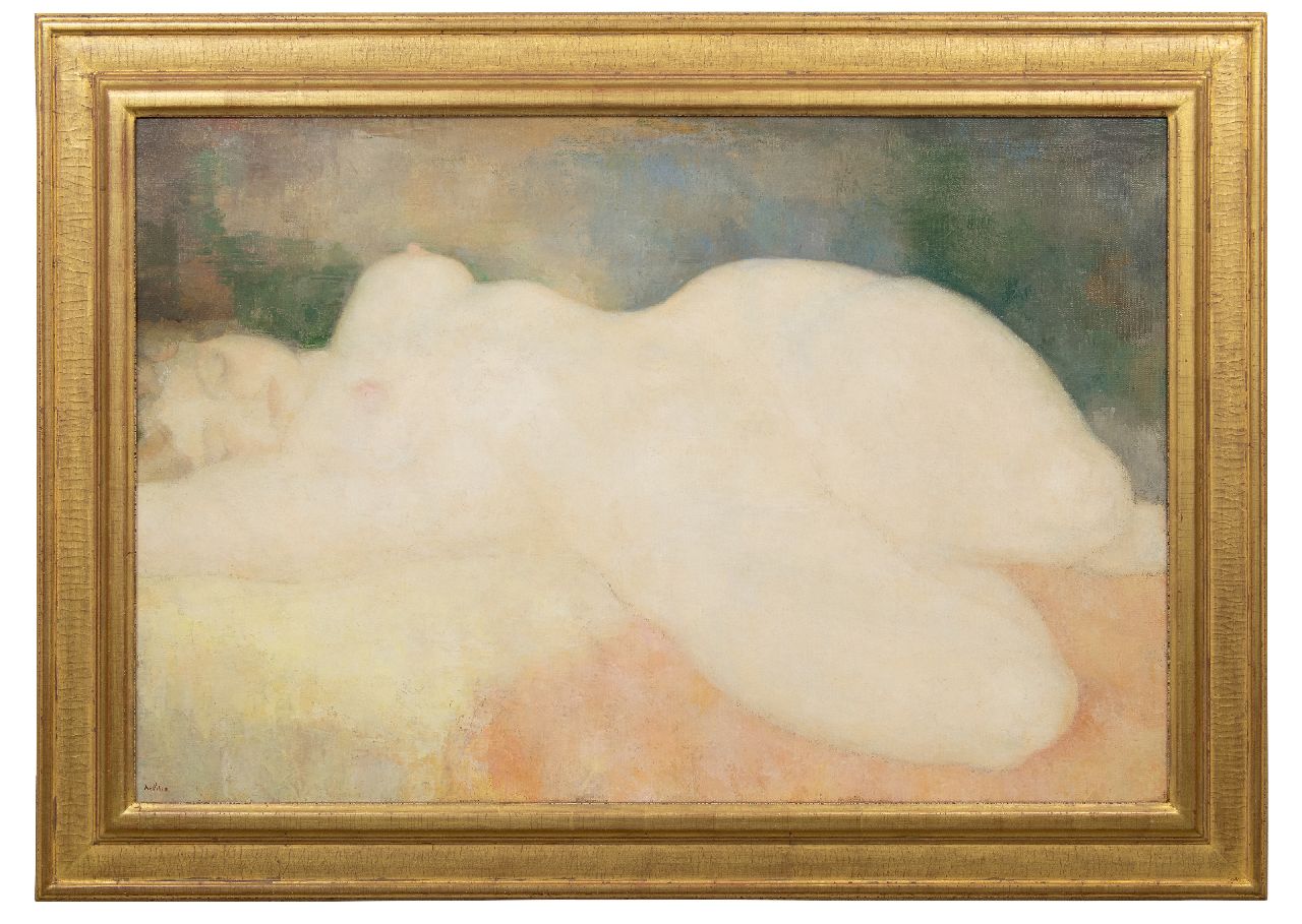 Kelder A.B.  | Antonius Bernardus 'Toon' Kelder | Schilderijen te koop aangeboden | Liggend naakt, olieverf op doek 72,7 x 108,4 cm, gesigneerd linksonder